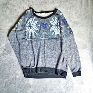 Pink by Victoria's Secret Iridescent Holo Sequined Snowflake Heart Sweater